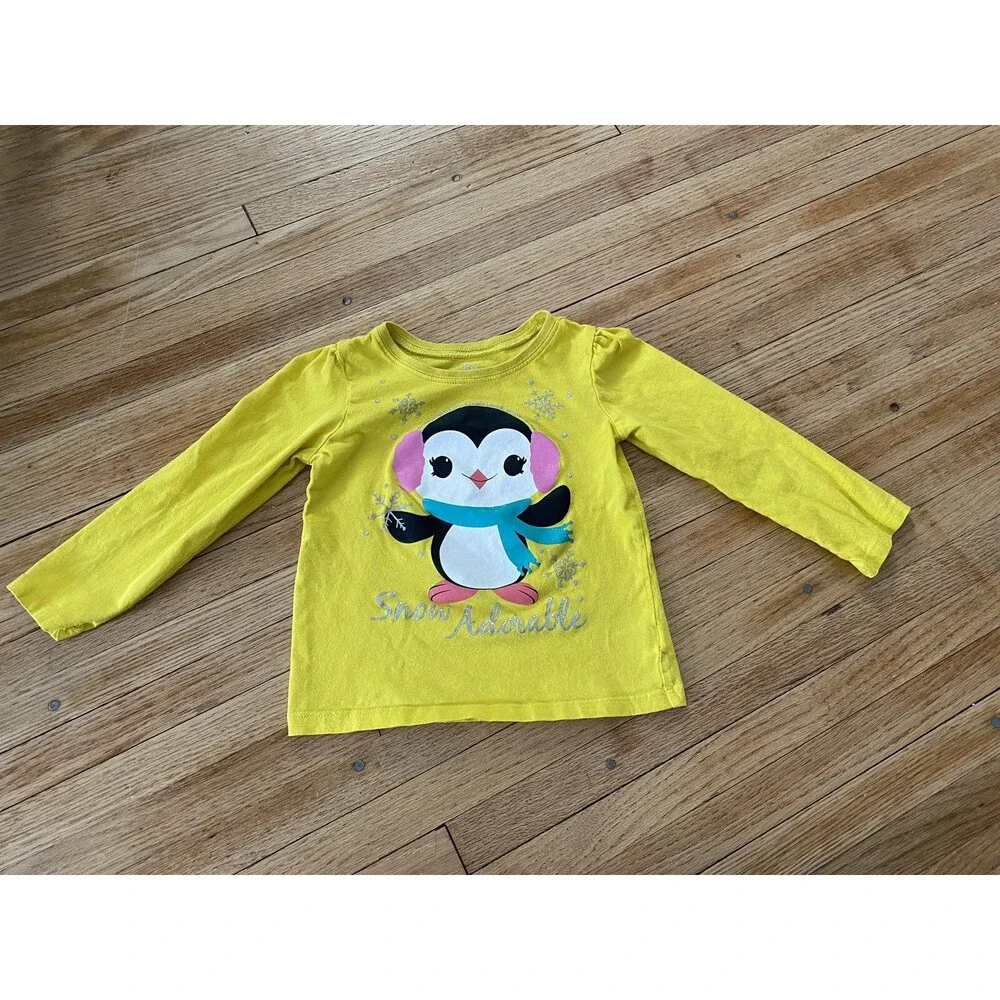 The Children’s Place Girl 4T Snow Adorable Penguin Long Sleeved T-shirt Yellow